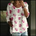 thumbnail image 1 of Oversized Tshirts Women, 2025 Trendy Floral Graphic Half 3/4 Sleeved Round Neck Loose Large Size, Red S-5XL, 1 of 3