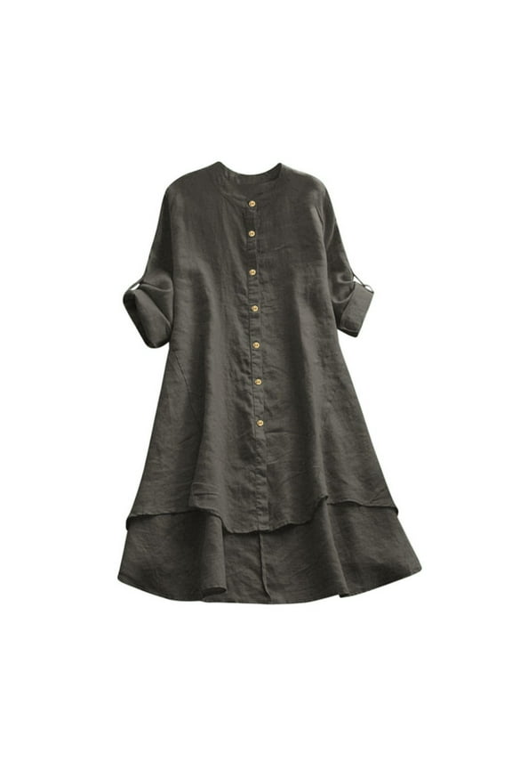 Oversized Tshirts for Women Casual Loose Linen Solid Button Long Sleeve Shirt Blouse Top Polyester Lightweight Standard Thickness for Summer Suitable for Daily Casual Wear Comfort Colors Tshirt