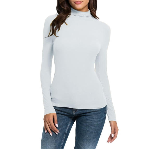 Oversized Tshirts for Women Casual Solid Long Sleeve Mock Turtleneck Blouse Tops Slim Fit Stretchy Layer Tee Shirts Polyester Soft Lightweight Breathable for Winter Comfort Colors Tshirt