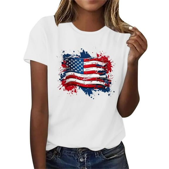 Oversized Tshirts for Women Women's Graphic T-Shirts 4th of July Tops Casual Graphic Tees Cute Summer T-Shirts Flag Printed Crew Neck Short Sleeve Patriotic Shirts New White M