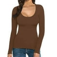 thumbnail image 1 of Oversized Tshirts for Women Solid Color Low U-Neck Long Sleeve Top - Slim Fit Soft Nylon Spandex Stretch Fabric Tshirts Shirts for Women Comfort Colors Tshirt, 1 of 4