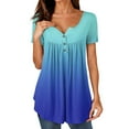 thumbnail image 1 of Oversized Tshirts For Women, Tunic Tops Dressy Casual Summer Button Short Sleeve Shirts Loose Fit Pleated Boho Top Plus Size Women Mlk Shirt Long T Going Out Tops Camisole (XXL, Cyan) ZMTing, 1 of 4