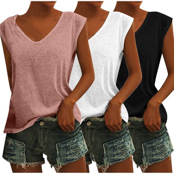 Oversized Tshirts for Women, Yigetop 3 Pack Women's Cap Sleeve Tank Tops U Neck Spring Summer Tops Casual Tee Shirts 2025 Beach Vacation Fashion Clothes Tshirts Shirts for Women Yellow XL