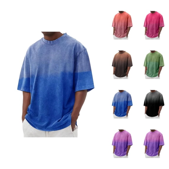 Oversized Tshirts for Men 2026 Summer Short Sleeve Crewneck Casual Gradient Color Vintage Washed T Shirts