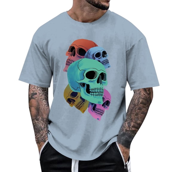 Oversized Tshirts for Men Color Gradient Skeleton Giant Print Novelty Coat Adult Sky Blue Going Out Fall Tops size XXXL