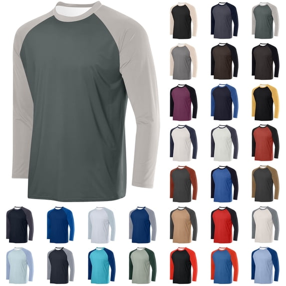 Oversized Tshirts for Men Men's Breathable Solid Color Sport Raglan Long Sleeves Round Neck Shirt Gray Xl