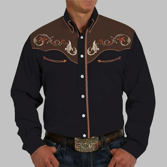 Oversized Tshirts for Men Print Graphic Collar Western Cowboy Shirts Slim Fit Shirt With Pockets Fall Shirts for 2025