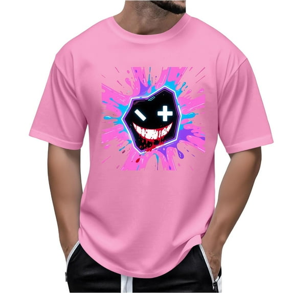 Oversized Tshirts for Men Y2k Halloween Funny Print Tops Short Sleeve Round Neck T-Shirt Fashion