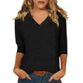 thumbnail image 1 of Oversized Tshirts for Women, 3/4 Sleeve Summer Solid V Neck Travel Tops, Black XL, 1 of 4