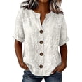thumbnail image 1 of Oversized Tshirts for Women 3/4 Sleeve Top Print Blouse V Neck Button Down Short Sleeve Casual Loose Fit White Summer Tops for Women, 1 of 4