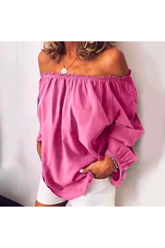 Oversized Tshirts for Women, Blouse off Shoulder Casual Sleeve T Shirt Shoulder Tops Size Summer Loose Ruffle Top, Red XL