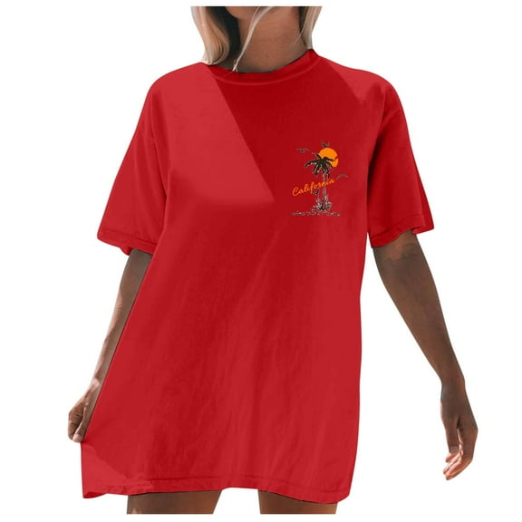 Oversized Tshirts for Women California Beach Graphic Short Sleeve Tees Summer Baggy Loose Fit Basic Vacation Tops