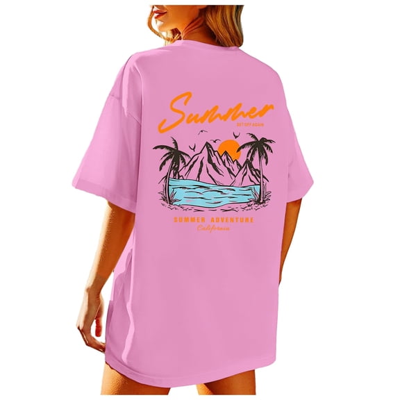Oversized Tshirts for Women California Beach Graphic Short Sleeve Tees Summer Baggy Loose Fit Basic Vacation Tops