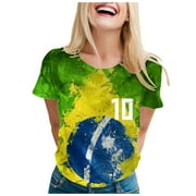 Oversized Tshirts for Women,Copa America Womens Casual T Shirt Brazil Vs. Argentina Theme Loose Fit Short Sleeve Top,Shirt Casual Tunic TopSizeM