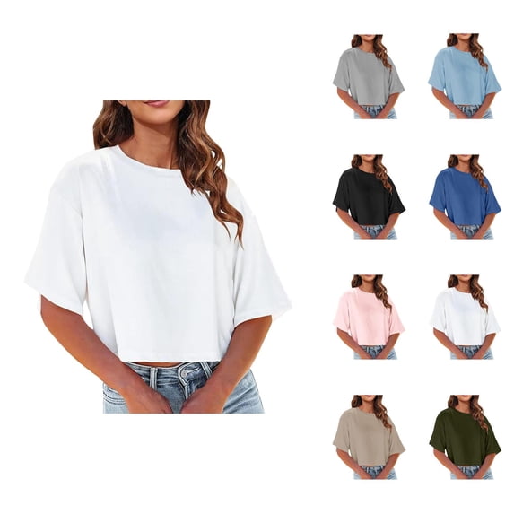 Oversized Tshirts for Women Crewneck Drop Shoulder Short Sleeve Tee Solid Casual Going out Tops