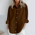 thumbnail image 1 of Oversized Tshirts for Women, Daily Casual Linen Long Sleeve Collared Blouse, Brown 3XL, 1 of 6