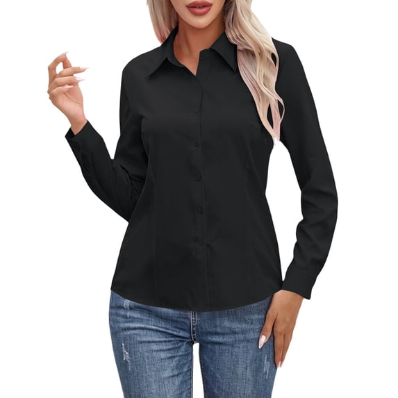 Oversized Tshirts for Women Dress Shirts Cotton Long Sleeve Shirt For Women Wrinkle Free Work Black Summer Tops for Women