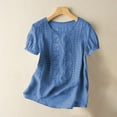 thumbnail image 1 of Oversized Tshirts for Women, Fashion Casual Solid Color Pleated Cotton and Linen Tops Shirts, Blue XXL, 1 of 8