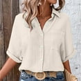 thumbnail image 1 of Oversized Tshirts for Women, Fashion Casual Solid Color Single Pocket Slit Mid Sleeve Shirt, Beige 3XL, 1 of 8