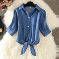 thumbnail image 1 of Oversized Tshirts for Women, Fashion Casual Turn-down Collar Short Sleeve Button Shirt, Blue 3XL, 1 of 3
