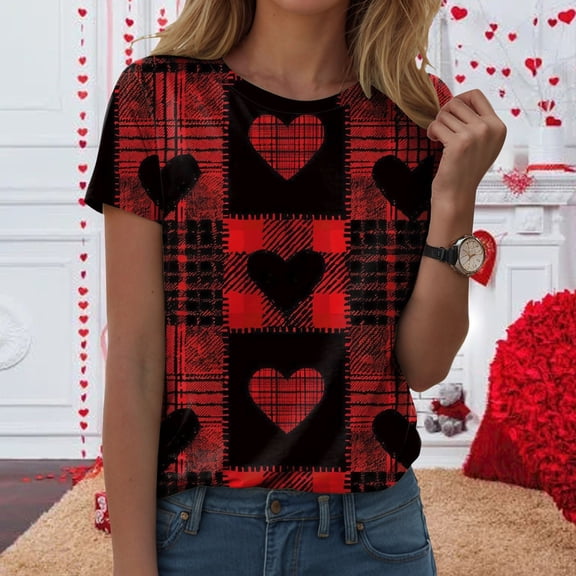 Oversized Tshirts for Women Heart Print Fashion Stage Glossy 3/4 Sleeved Crew Neck T Shirt Loose Fit Comfy Soft Basic Tee Vacation Clothes Black XXL