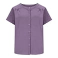 thumbnail image 1 of Oversized Tshirts for Women Linen Cotton Blend Button Down Shirt Casual Short Sleeve Neck Blouse Loose Fit Purple Summer Tops for Women, 1 of 9