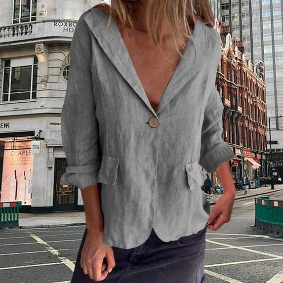 Oversized Tshirts for Women, Literary Loose Solid Color Button Suit Collar Blouse, Gray 5XL