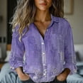 thumbnail image 1 of Oversized Tshirts for Women, Long Sleeved Printed Button Down Shirt Top, Purple S, 1 of 5