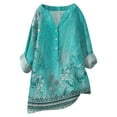 thumbnail image 1 of Oversized Tshirts for Women, Loose Button Shirt Top Stand Solid Color Medium Sleeve, Blue 3XL, 1 of 2