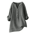 thumbnail image 1 of Oversized Tshirts for Women, Loose Button Stand Collar Solid Color Long Sleeve Blouse, Gray 3XL, 1 of 3