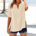 thumbnail image 1 of Oversized Tshirts for Women, Loose Solid Color Stand Collar Casual Shirt Top, Beige 4XL, 1 of 7