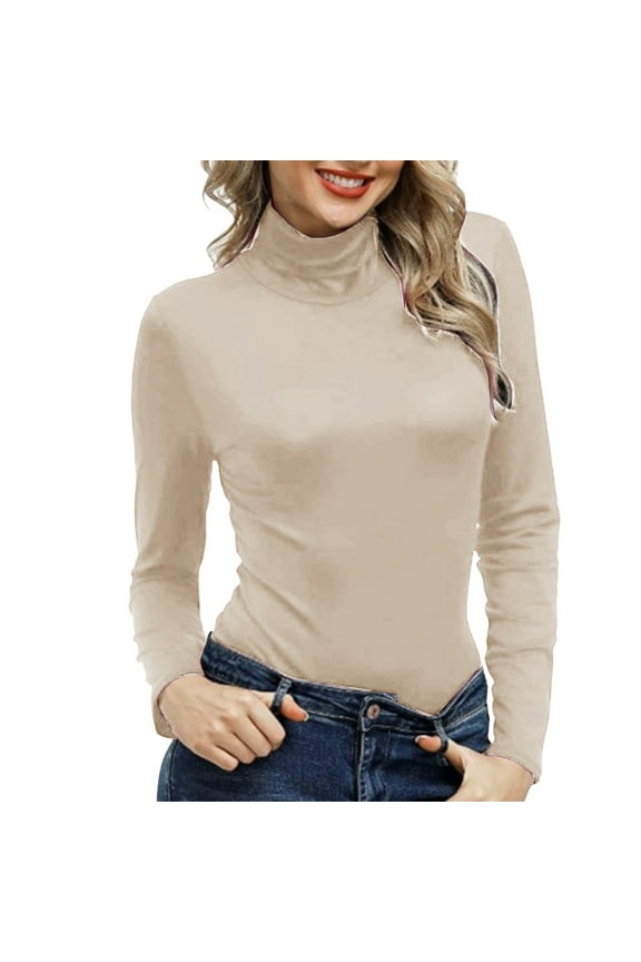 Oversized Tshirts for Women, Mock Turtleneck Long Sleeve Pullover High Neck T Shirt, Yellow S