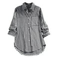 thumbnail image 1 of Oversized Tshirts for Women, Plaid Lapel Long Sleeve Vintage Shirt Top, Black 5XL, 1 of 7
