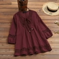 thumbnail image 1 of Oversized Tshirts for Women, Plus Size Long Sleeve Lace Pleated Tunic Blouse, Red 3XL, 1 of 9