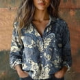 thumbnail image 1 of Oversized Tshirts for Women, Printed Fashion Button Down Long Sleeve Blouse, Blue 4XL, 1 of 3