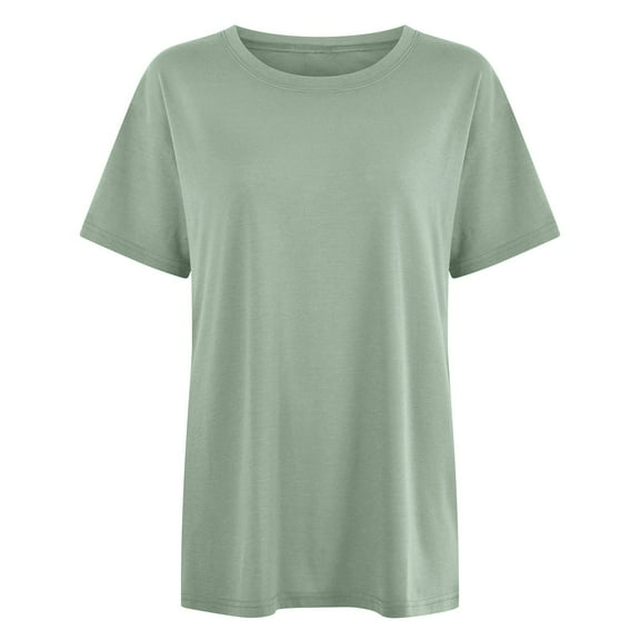 Oversized Tshirts for Women Round Neck Plus Size Short Sleeve Solid Color Tees Summer Tops for Women Light Green L