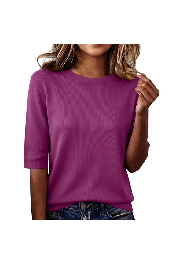 Oversized Tshirts for Women Short Sleeve Summer Thread Neck T Shirts Loose Fit Casual Lightweight Purple Summer Tops for Women