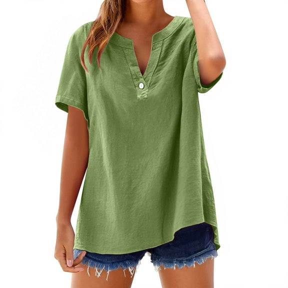 Oversized Tshirts for Women, Solid Color Loose Plus Size Long Cotton Dress Shirt, Green XXL