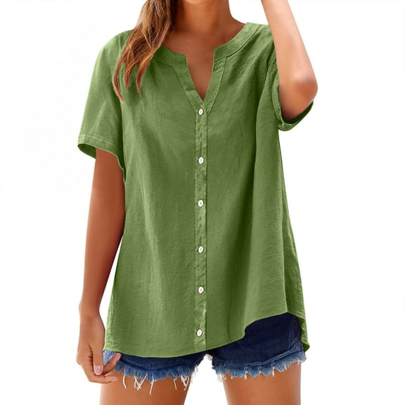 Oversized Tshirts for Women, Spring Summer Cotton V Neck Mid Sleeve T Shirt, Green 3XL