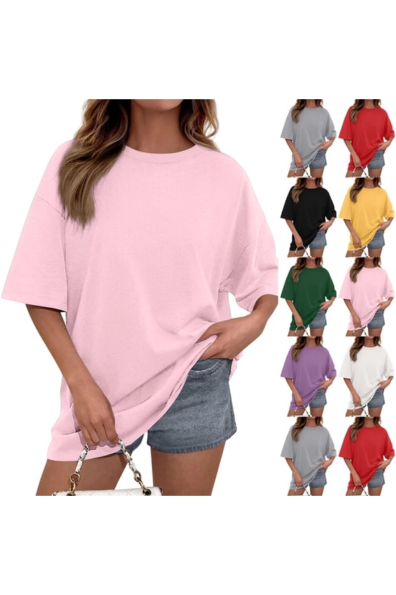 Oversized Tshirts for Women Summer Casual Short Sleeve Crew Neck Loose Fit Basic Tee Tops, #01 Light pink, M