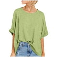 thumbnail image 1 of Oversized Tshirts for Women Summer Casual Tee Crewneck Rolled Short Sleeve T Shirt Loose Workout Tops Plus Size (3X-Large, Green), 1 of 7