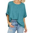 thumbnail image 1 of Oversized Tshirts for Women Summer Casual Tee Crewneck Rolled Short Sleeve T Shirt Loose Workout Tops Plus Size (Medium, Sky Blue), 1 of 7