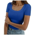 thumbnail image 1 of Oversized Tshirts for Women Summer Short Sleeve Square Neck Ribbed Slim Fitted Casual Refreshing Breathable Resistant Daily Blue Tank Tops Sizes 3XL, 1 of 5