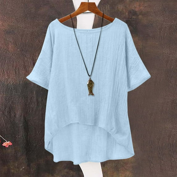 Oversized Tshirts for Women, Summer Short Sleeved Solid Color Casual Loose Cloud Cotton Comfortable Top, Blue S