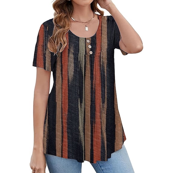 Oversized Tshirts for Women, Tunic Tops for Leggings Short Sleeve Shirts Up Casual Ruched Blouses, Brown XXL