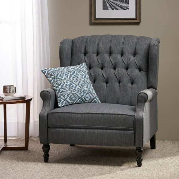 Oversized Tufted Wingback Fabric Push Back Recliner with Nailhead Trim and Button Tufted Diamond Stitch for Living Room, Bedroom