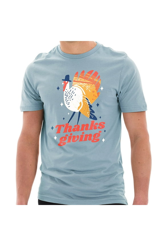 Oversized Turkey Thanksgiving Graphic Design Unisex Ring Spun Combed Cotton Short Sleeve Deluxe Jersey T-Shirt - Blue Mist XL