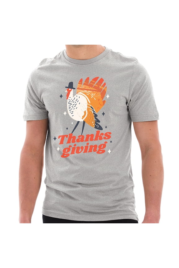 Oversized Turkey Thanksgiving Graphic Design Unisex Ring Spun Combed Cotton Short Sleeve Deluxe Jersey T-Shirt - Heather Grey XL