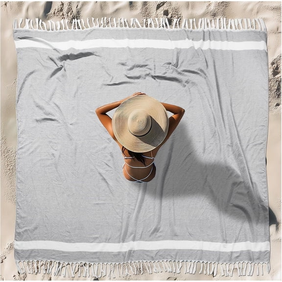 Oversized Turkish Beach Towel Blanket XXL Cotton Sandproof Towels Boho Woven Extra Large Big Sand Free Giant Throw Blankets Huge Quilt XL Picnic Camping Necessities Cloud For Adult Gifts Grey