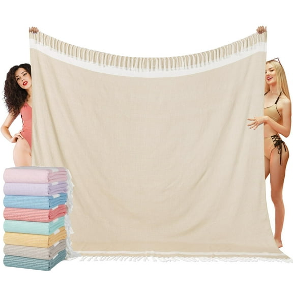 Oversized Turkish Beach Towel Blanket XXL Cotton Sandproof Towels Boho Woven Extra Large Big Sand Free Giant Throw Thick Blankets Huge Quilt XL Picnic Camping Necessities Cloud For Adult Gifts Beige